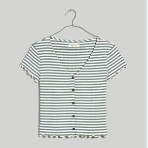 Madewell Button-Front V-Neck Tee in Stripe